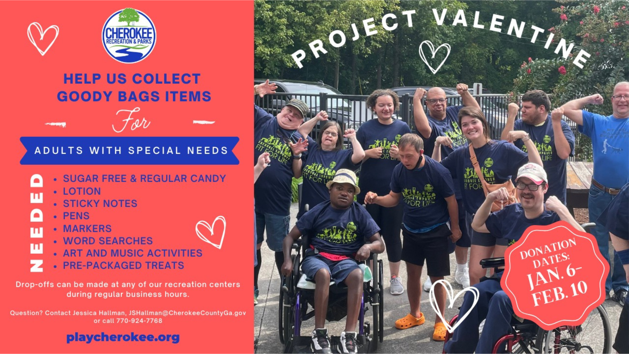 Group photo of project valentine recipients pictured alongside initiative flyer 